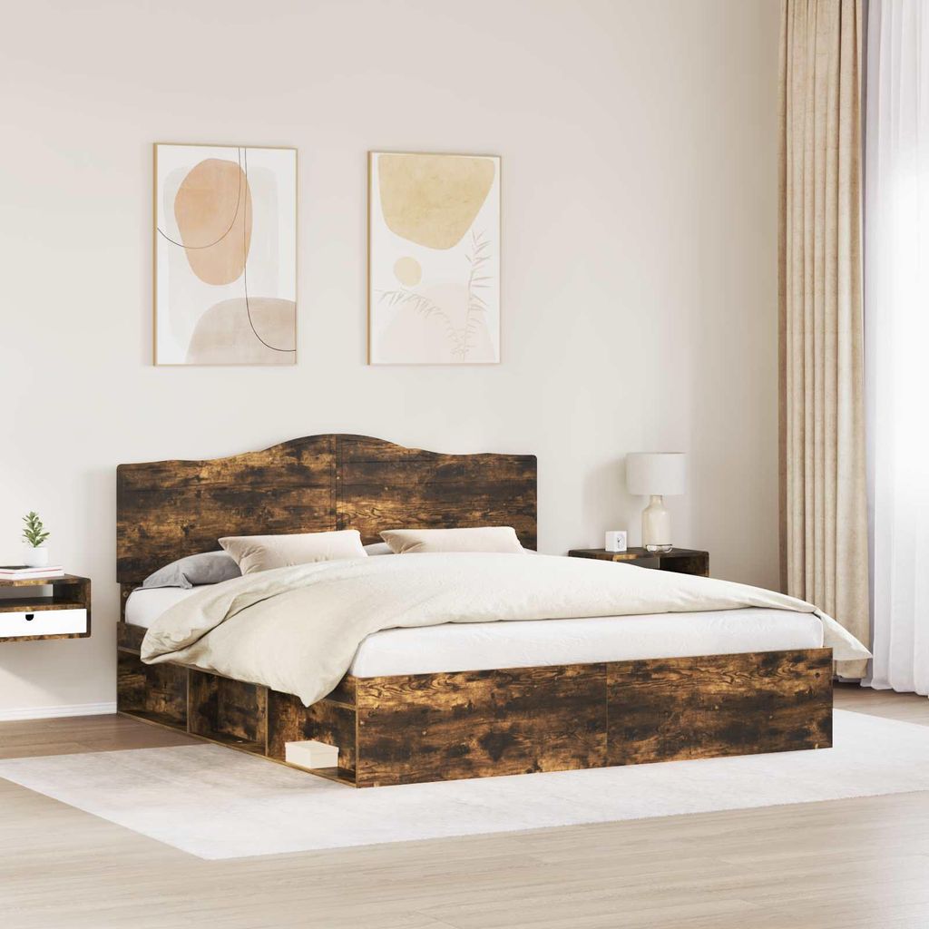 "Winter Sale" Bettrahmen Geräucherte Eiche 180 x 200cm Massives Kiefernholz - clorisNeu406013 - Klassische BettenJugendbett Tagesbett
