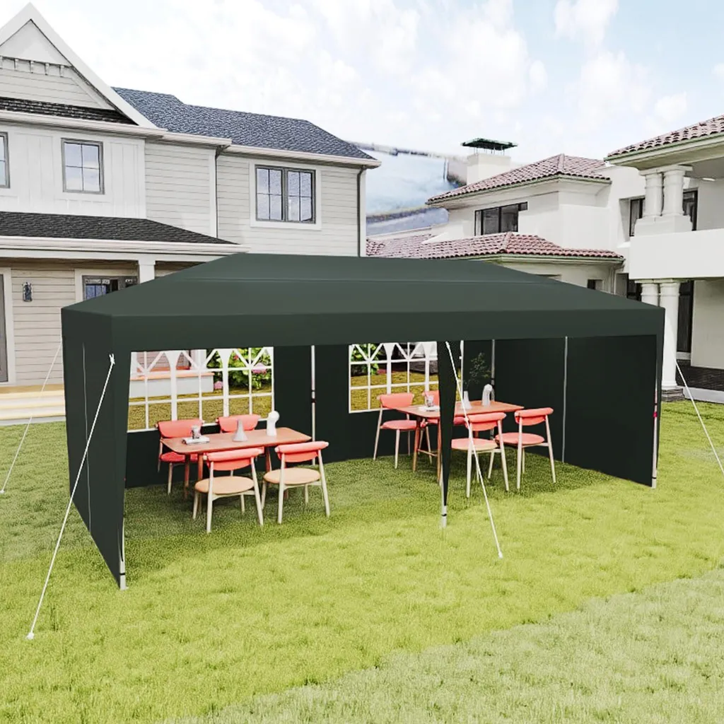 Pavillon pliable 3x6m anti-UV pour s'abriter du soleil et vent vert jardin