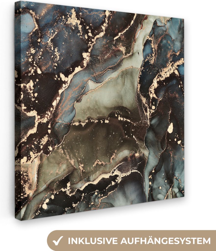 MuchoWow - Leinwandbilder - Marmor - Gold - Grün, Wandbild, Wanddeko Bilder Wohnzimmer, 90x90 cm