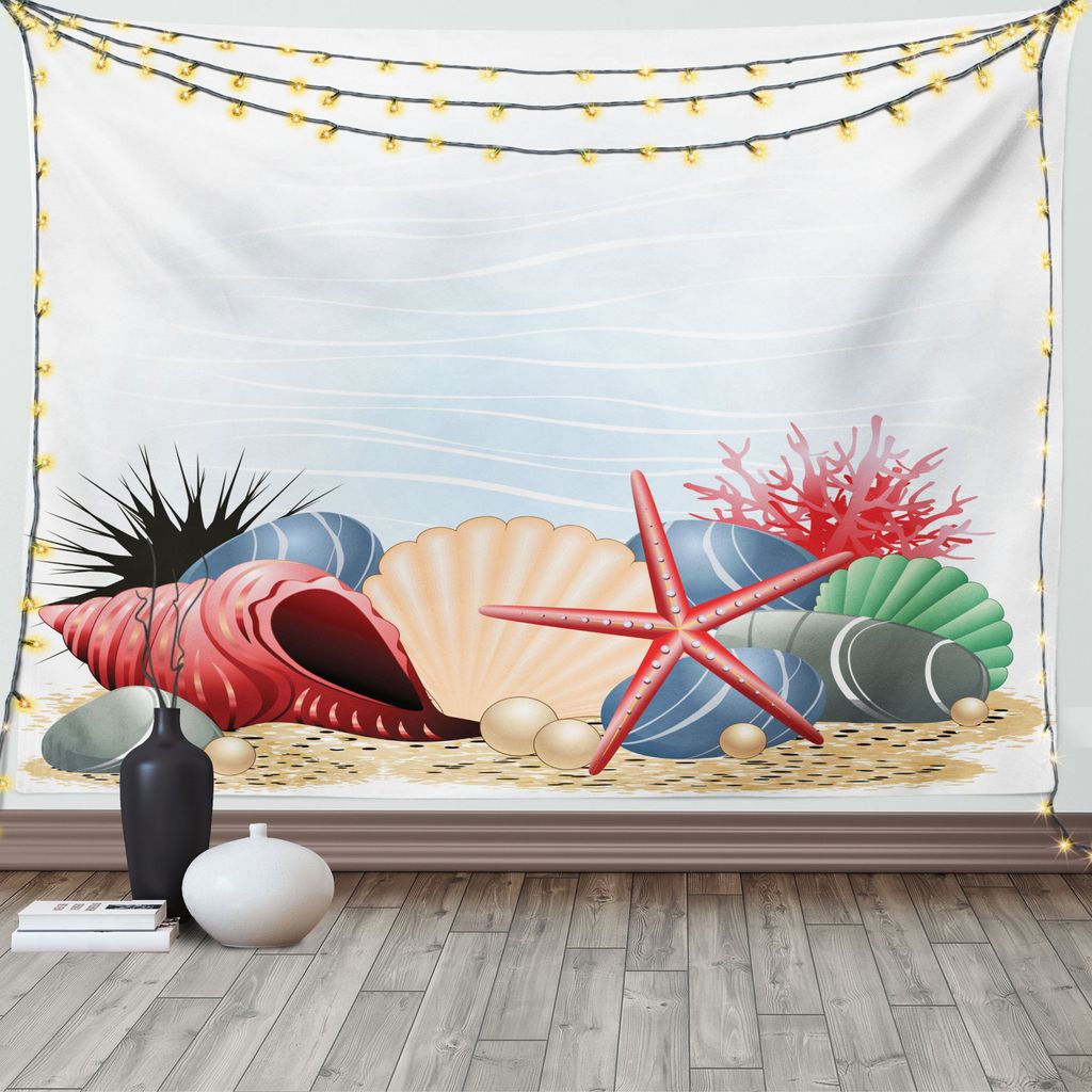 ABAKUHAUS Ozean Wandteppich, Sommer Meer Perle, Wohnzimmer Schlafzimmer Wandtuch Seidiges Satin Wandteppich, 150 x 100 cm, Rot Beige Grau