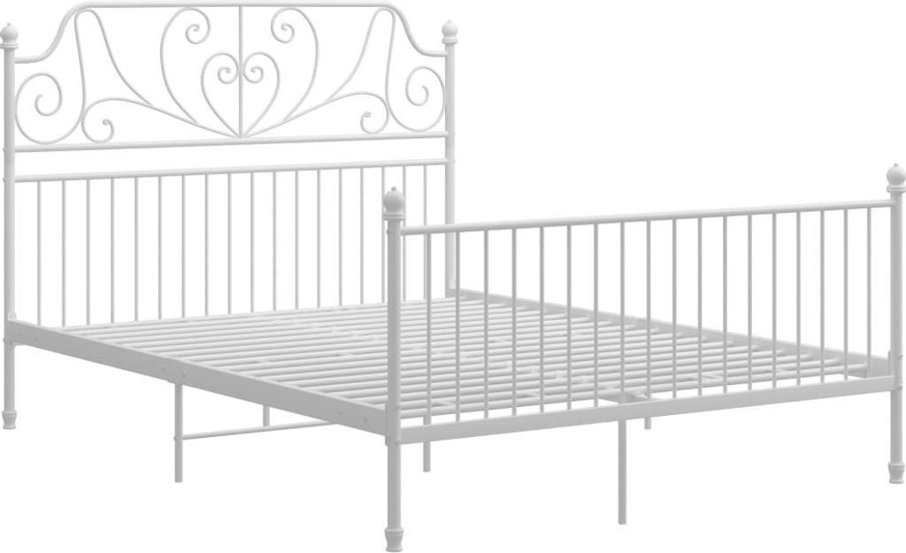 A white metal bed frame shown from a side angle against a white background.