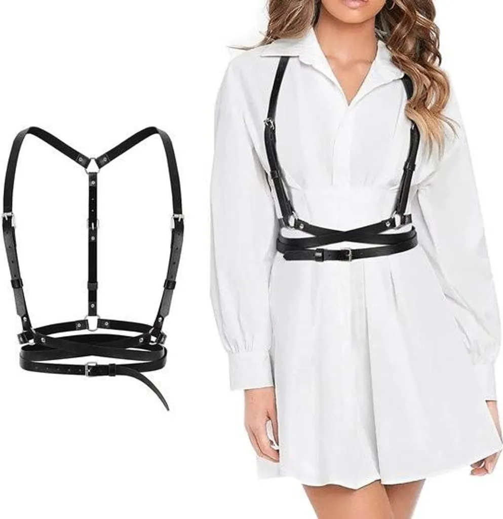 Ceinture chaîne en cuir noir style punk gothique réglable pour femme