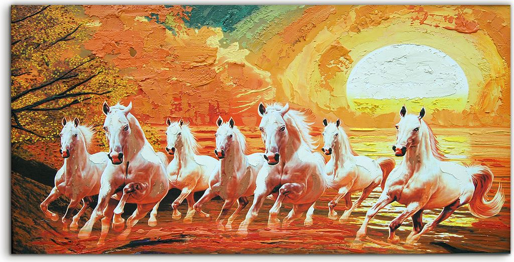 Coloray Glasbild 140x70 Wandbild Glasbilder Malerei Pferde lauf Sonnenuntergang