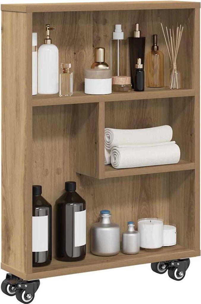 Chariot De Cuisine Avec Roues VidaXL - Bois Ingénierie Chêne, 45x35x89.5 Cm, 4 Roues Dont 2 Freinées Chariot Service Salle De Bain