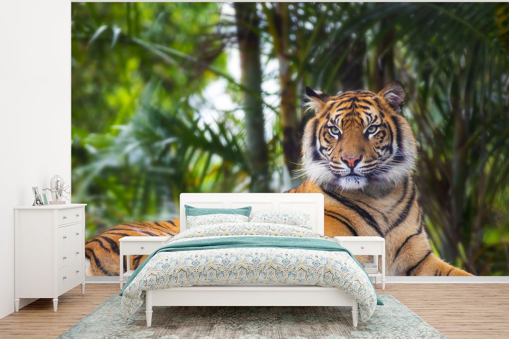 MuchoWow Fototapete für Wohnzimmer oder Schlafzimmer Wandtapete Vinyl Motivtapete Tiger - Tiere - Wald - Dschungel - 320x240 cm - Tapeten