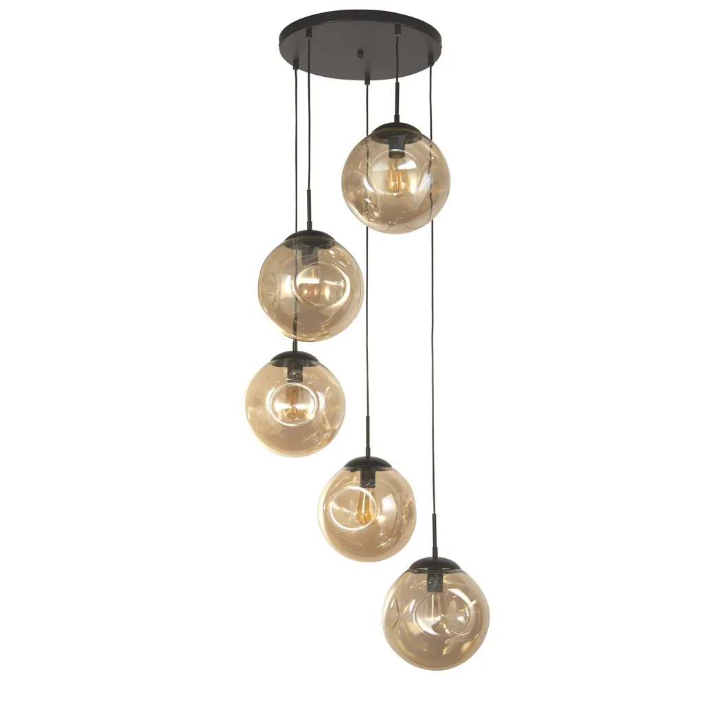 Luminaire suspendu 5 globes Multi Drop design chic noir et champagne
