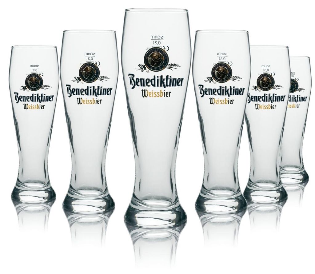 6x Benediktiner Glas 0,3l Weißbier Hefe Kristall Weizen Produktbild 