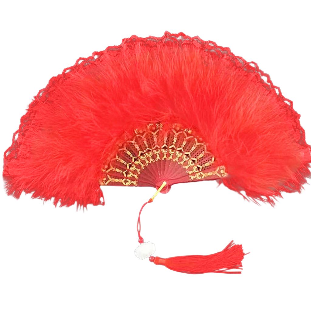 Klapper Fan mit Tassels Lolita doppelseitig bloße Blumenspitze Hollow Ribs Laufstecken Tanzprops Frauen Vintage Feder Sommerhand Held Fan Party Vo...
