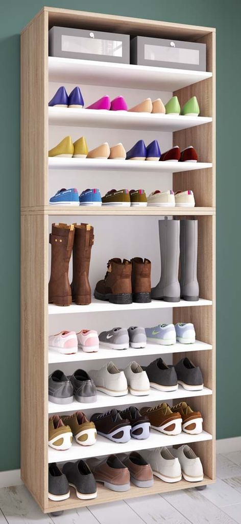 VCM Holz-Schuhregal | Maße: H. 183 x B. 70 x T. 37 cm| Allzweckschrank | 9 Fächer | ohne Türen | – Lona