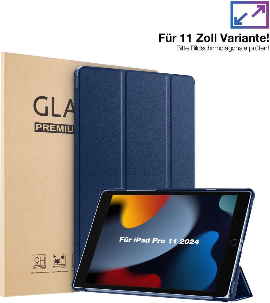 Schutzhülle + 2x 9H Display Glas für Apple iPad Pro 7. Gen 11.0 Zoll Cover Case Schutz Tablet Farbe: Dunkelblau