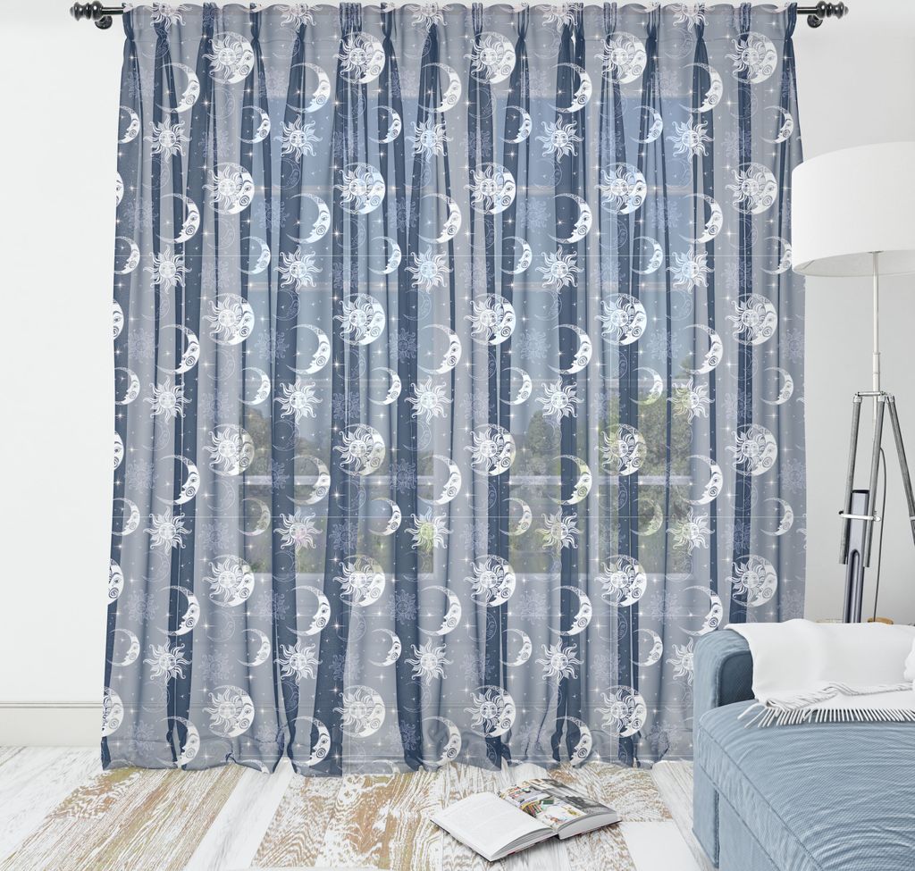 ABAKUHAUS Halbmond Wandteppich, Repeating Mystical Himmel Elemente Sonne und Sterne Illustration, Wohnzimmer Schlafzimmer seidiges Satin Wandtuch, ...