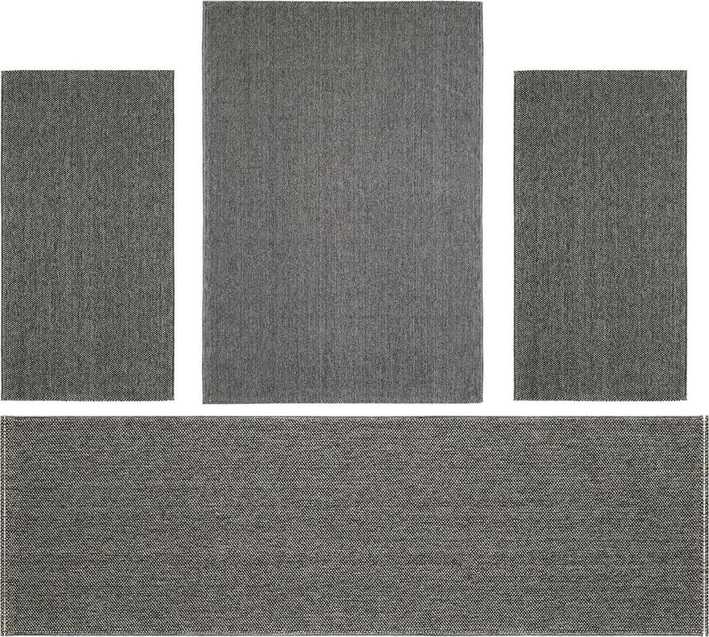 Villa Möbel Looivo Teppich-Set Grau - 4-teiliges Set für Ihr Zuhause, Grösse:1 x 160x230 cm + 2 x 80x150 cm + 1 x 80x250 cm