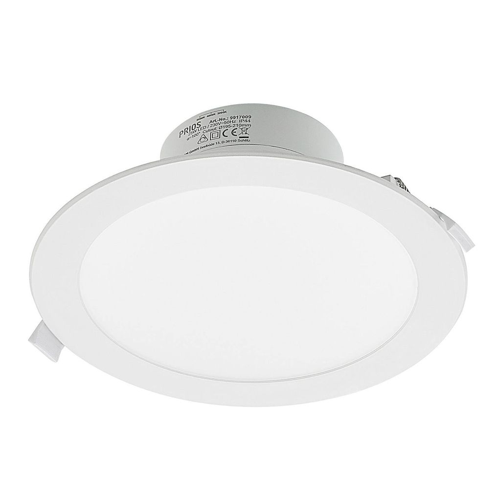 Prios LED-Einbaustrahler Rida, weiß. Ø 23 cm, 25W, CCT, IP44