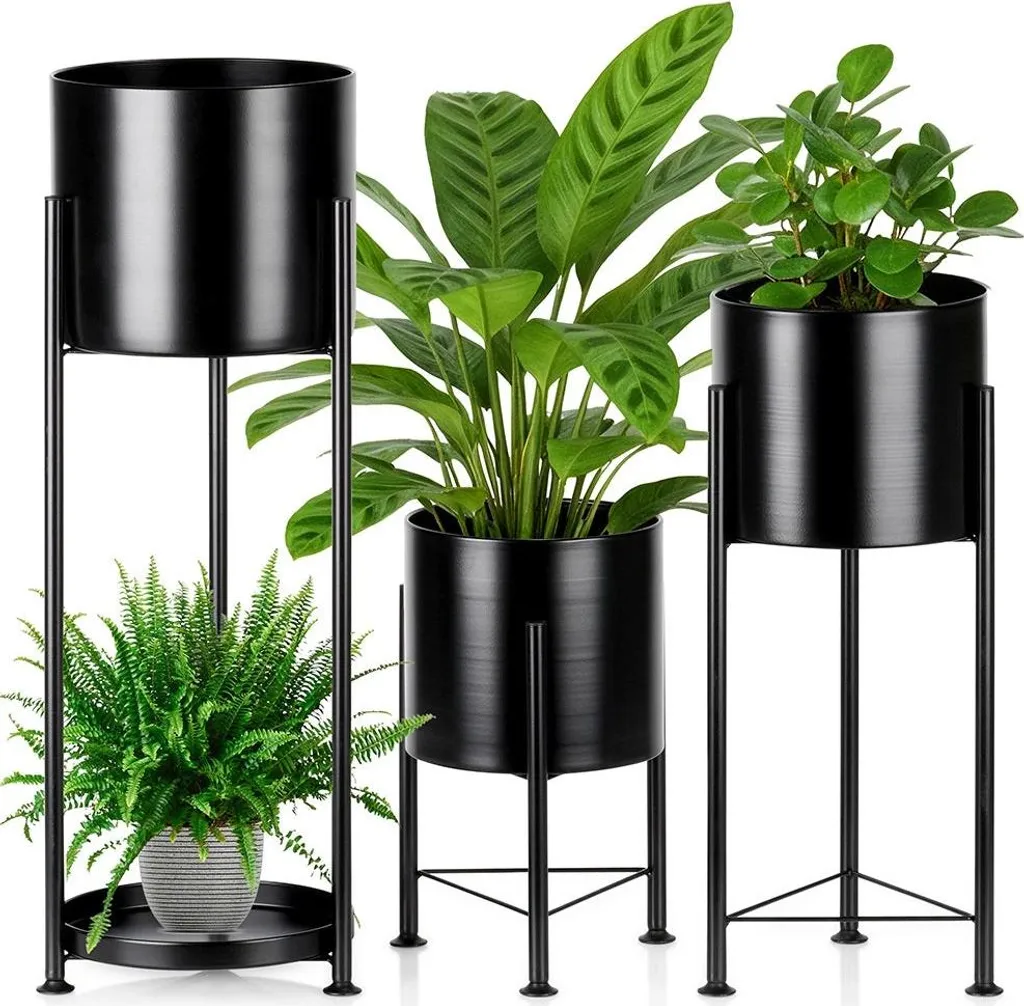Porte-plante intérieur en métal noir : lot de 3 sellettes déco modernes