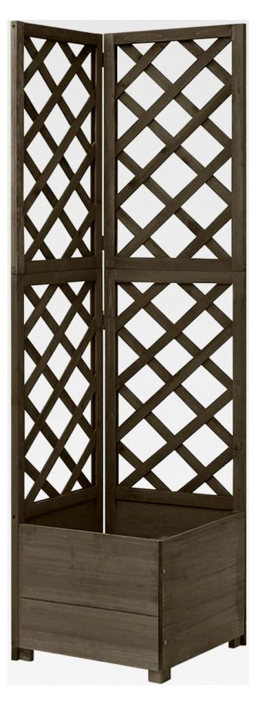 Eck-Spalier mit Pflanzkasten und Rankgitter, Blumenkasten, Spalier, Pflanzgefäß, Grau 40x40x150cm aus massivem Tannenholz