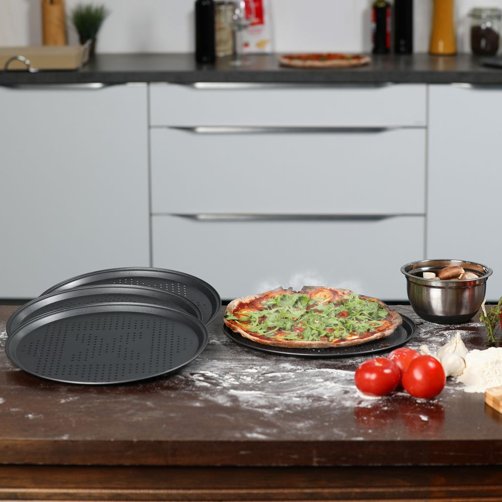 8 x Pizzablech mit Perforation, rund, antihaftbeschichtet, Produktbild 