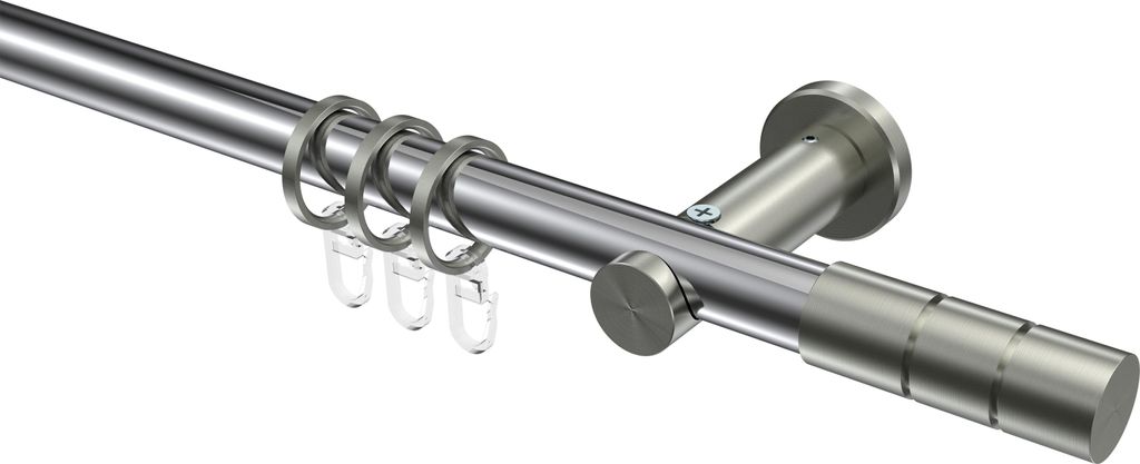 Interdeco Gardinenstange / Vorhangstange Chrom / Edelstahl-Optik, Typ Platon Elanto (Rillenzylinder), 20 mm Ø 1-läufig, 480 cm