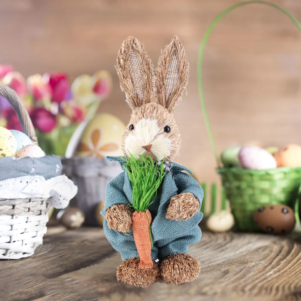 Lapin de Pâques 36cm Gris : Déco Durable et Chic pour Salon et Table