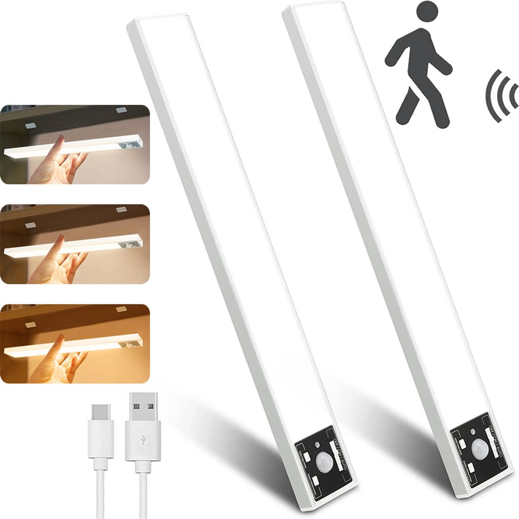 40cm Schrankbeleuchtung Led Mit Bewegungsmelder 2 Stück Kabellos Led Leiste Wiederaufladbar Unterbauleuchte Küche Sensor Licht Für Innen Kleider...