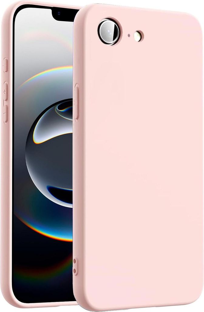 A pink phone case is shown next to an iPhone.