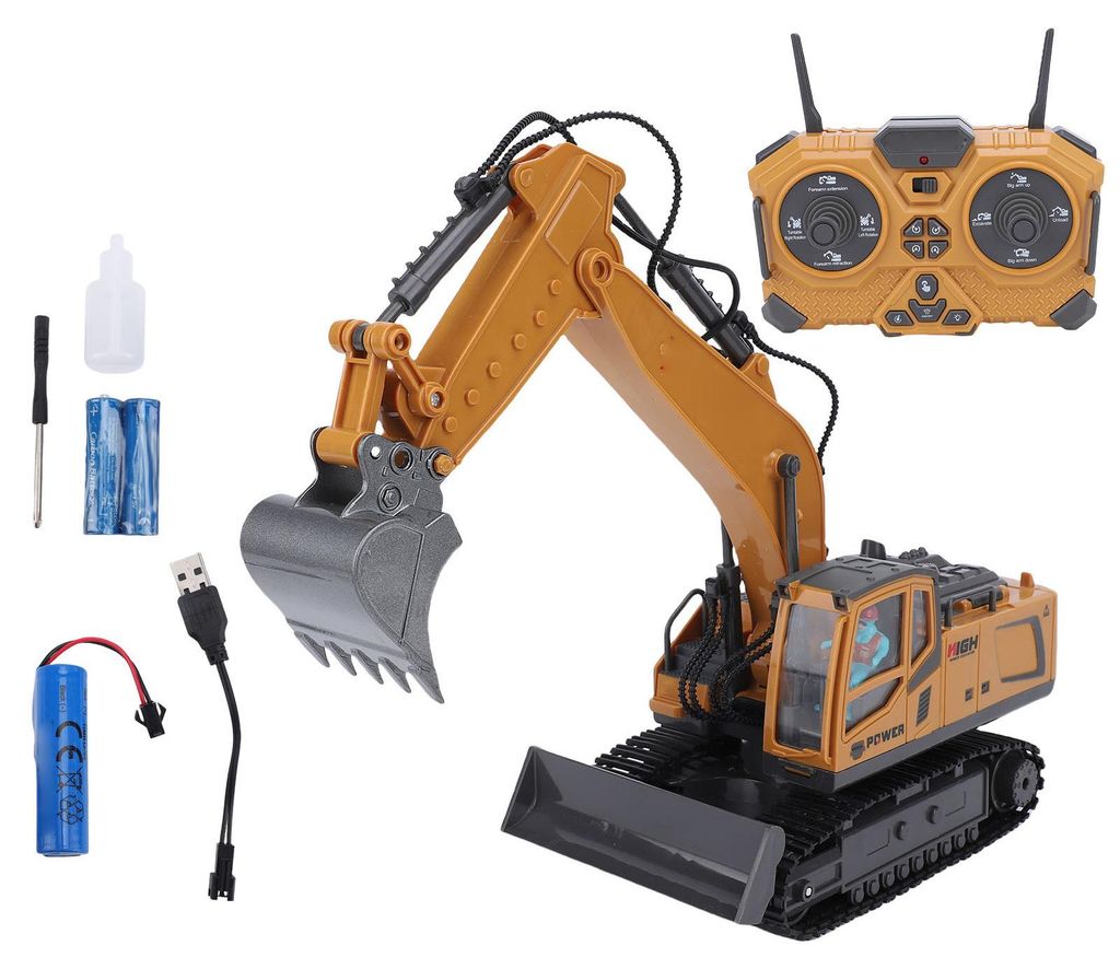 RC-Bagger-LKW, Spielzeuglegierung, wiederaufladbar, ferngesteuert, technisches Baufahrzeug, Gelb