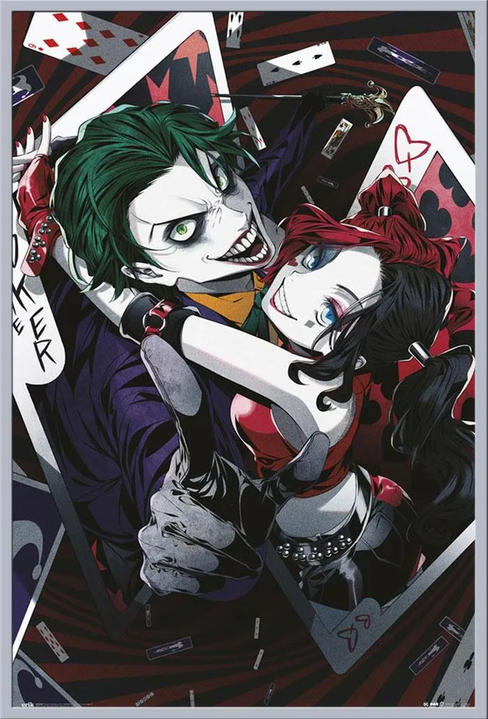Cadre Photo avec Poster Harley Quinn et Joker Style Manga Argenté