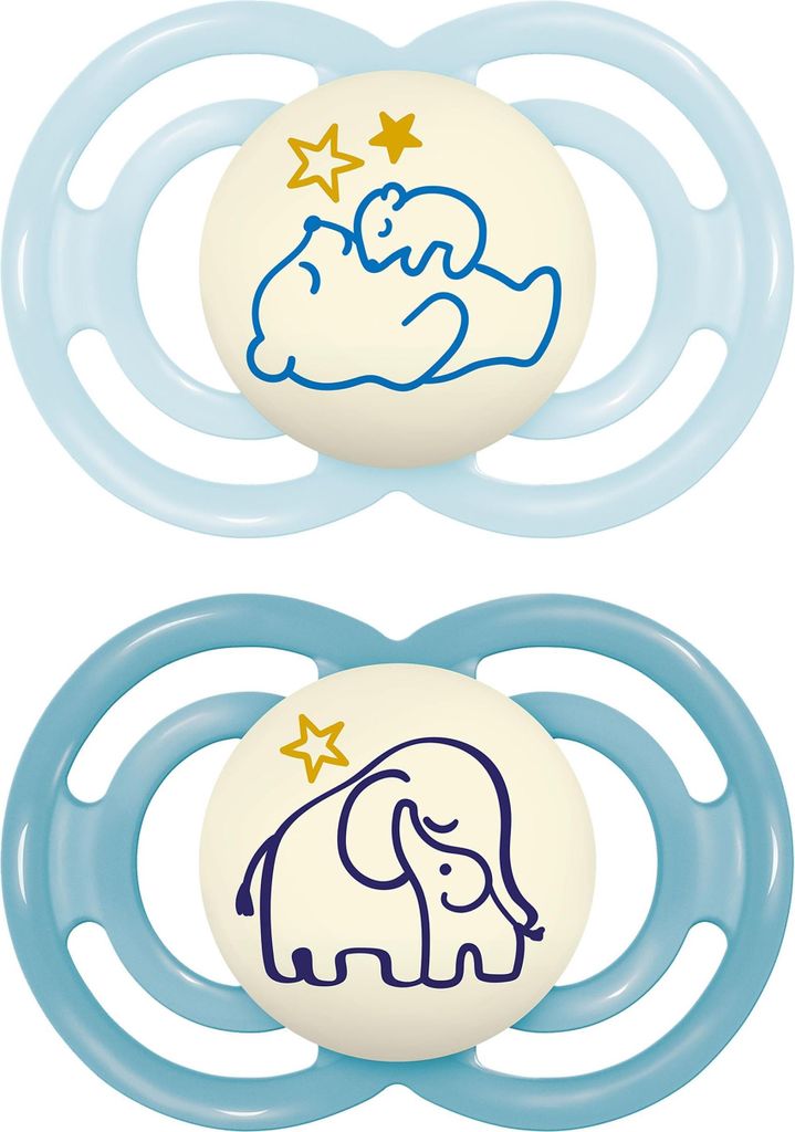MAM Perfect Night Schnuller im 2er-Set, leuchtend im Dunkeln, zahnfreundlicher Baby Schnuller aus nachhaltigen & -erneuerbaren Materialien, mit Sch...