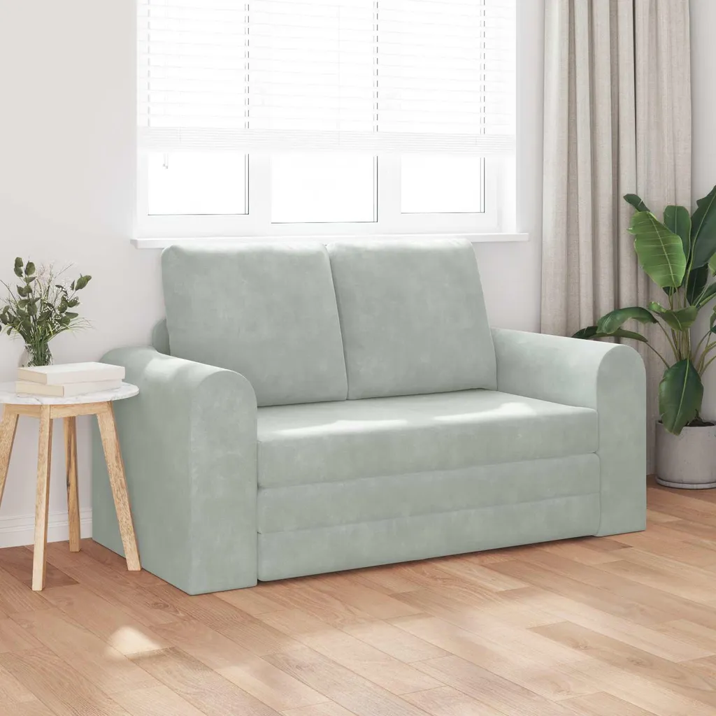 Petit canapé convertible gris clair en velours pour optimiser l'espace - 3
