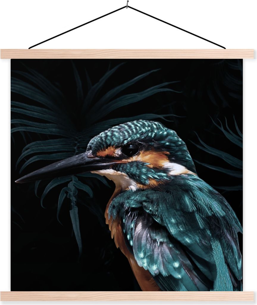 MuchoWow Textilposter Eisvogel - Vogel - Grün 40x40 cm mit holzfarbenen Rahmen - Posterleiste