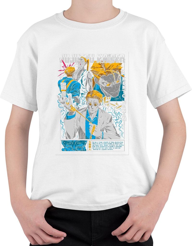 Jujutsu Kaisen Kento Nanami Anzug Brille Anime Manga Geschenk Uni Kinder T-Shirt, Weiß, 116