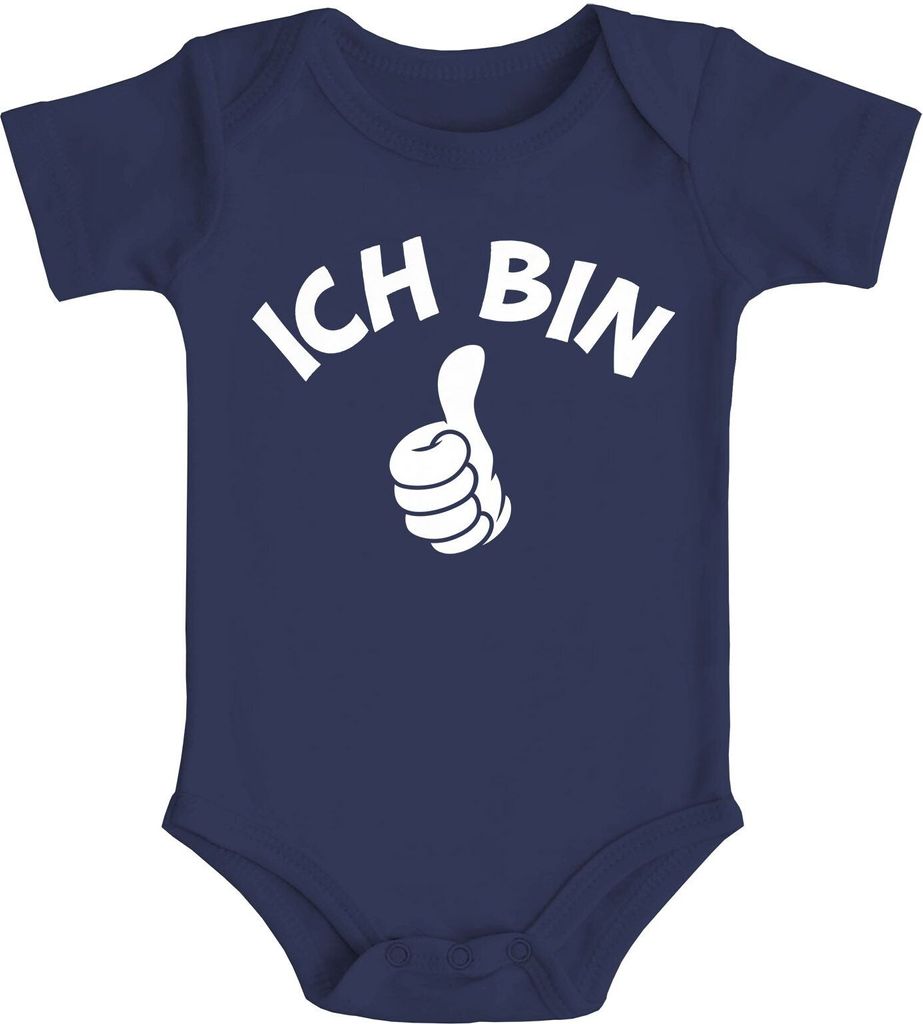 Babybody erster Geburtstag Ich bin 1 Comic-Hand Daumen Geschenk für einjähriges Kind kurzarm Body Baumwolle Moonworks navy 3-6 Monate