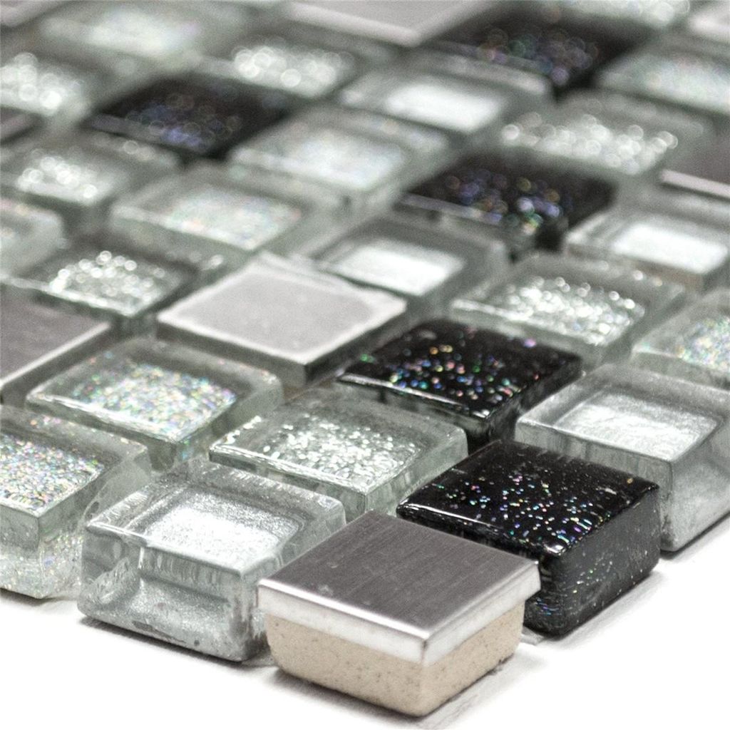 Glas Edelstahl Metall Mosaikfliesen Sokrates Grün Silber Schwarz