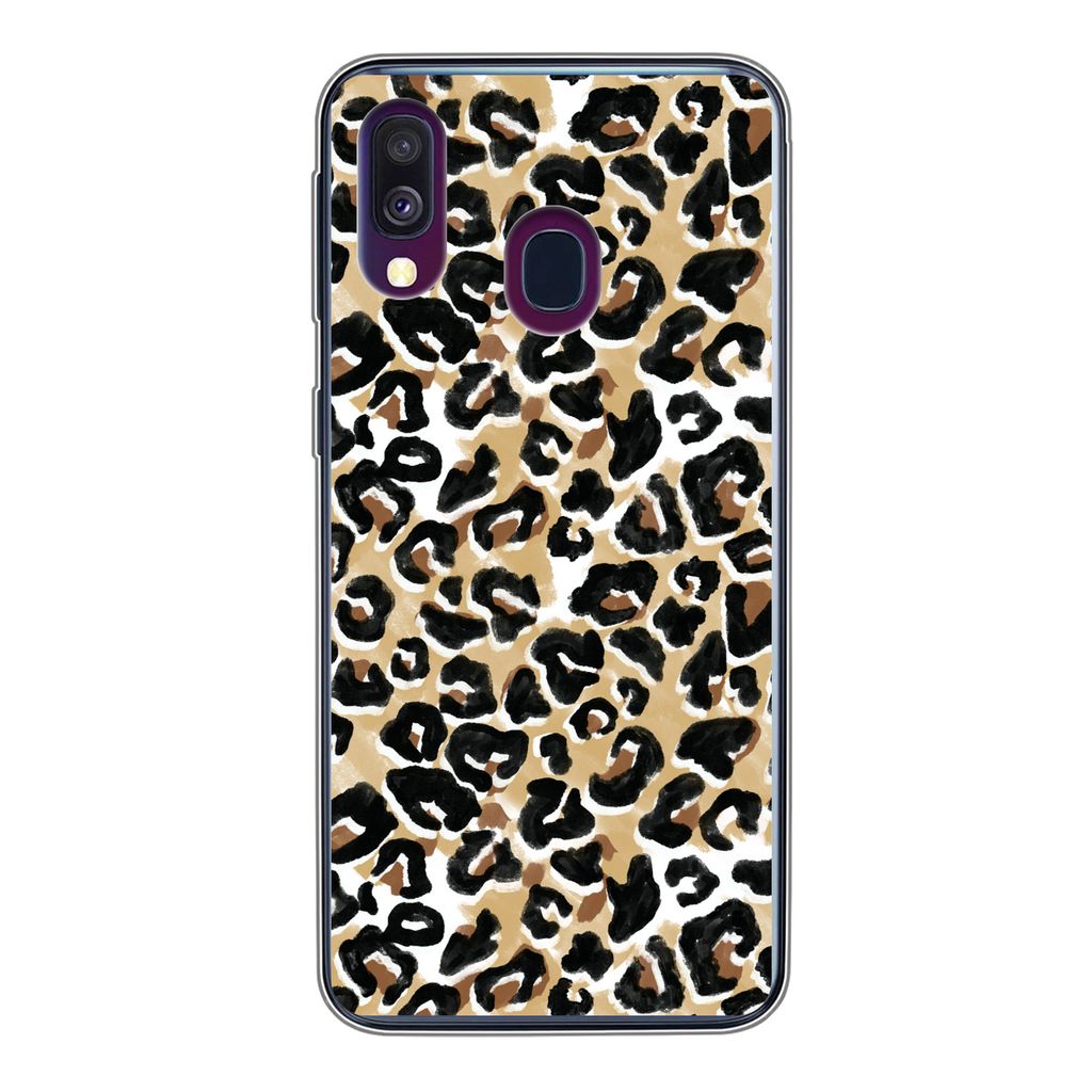 MuchoWow Handyhülle Schutzhülle Hülle für Samsung Galaxy A40 Tierdruck - Panther - Braun - Aquarell Silikon Softcase Handy Hülle - Handy-Tasche