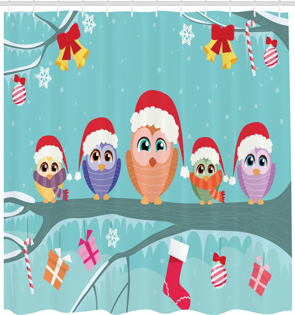 Rideau de Douche Anti-Eclaboussures Noël Chouettes XL en Tissu Doux