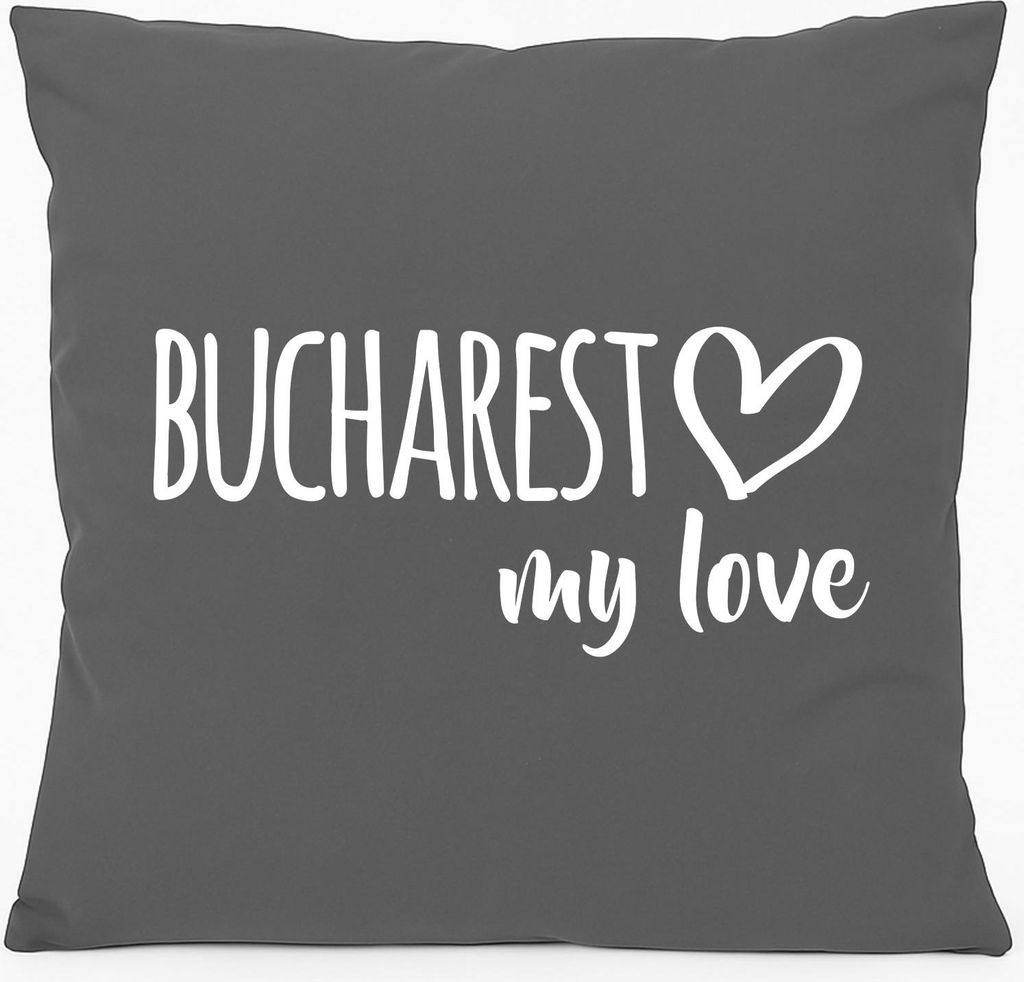 Huuraa Sofakissen Bucharest my love Geschenk 40x40cm mit Füllung Steel Grey Baumwolle Bucharest Mitbringsel