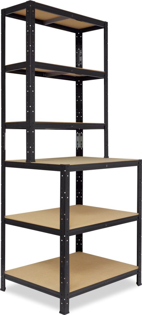 shelfplaza BLACK 190x90x60cm Werkbank Regal Schwerlast schwarz 145kg Tragkraft / Schwerlast Steckregal mit 6 Böden / Schwerlastregal Metall Rega...