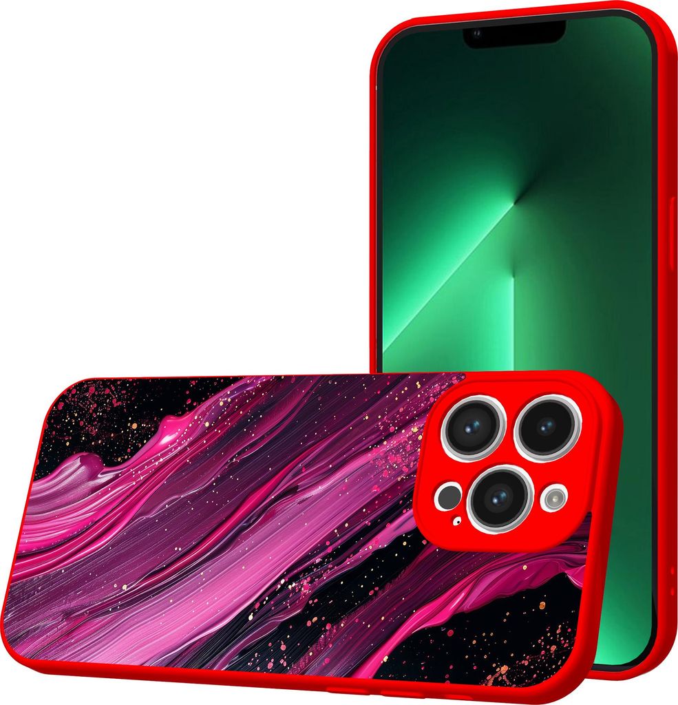Smartphonica Handyhülle Geeignet für iPhone 13 Pro mit lila rosa Marmor Druck - TPU Back Cover Case lila rosa Marmor Entwurf - Rot