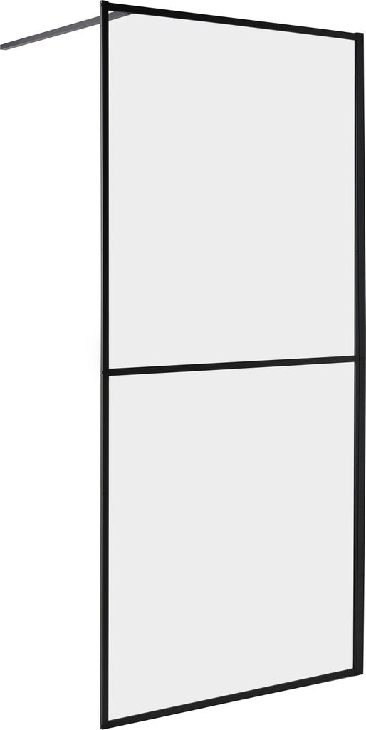 BELIANI Duschwand Schwarz Sicherheitsglas u. Aluminium 195 cm Hoch 90 cm Breit mit Wandprofil ohne Tür Modern Klarglas Walk-In Dusche für Badezimmer