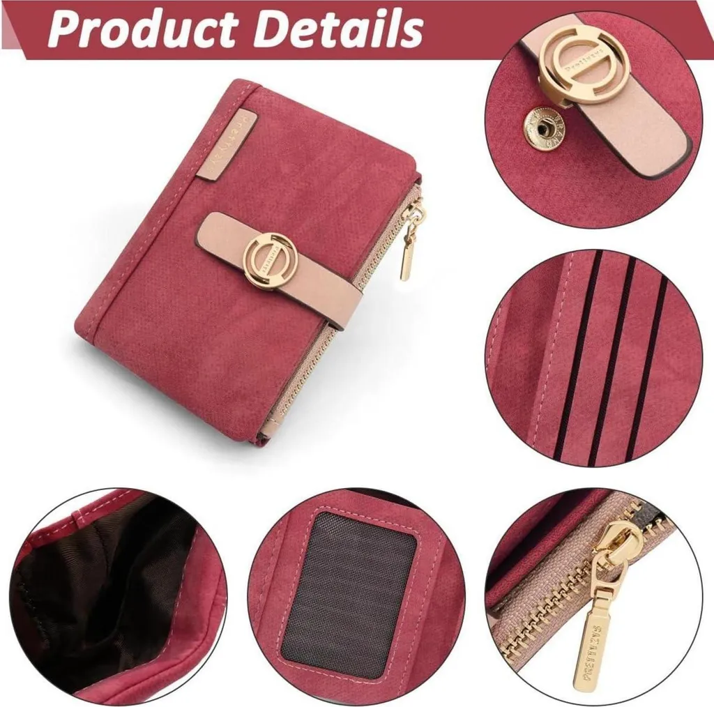 Porte-monnaie femme bordeaux compact à compartiments multiples