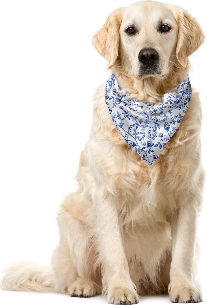 ABAKUHAUS Aquarell Haustier Bandana, Lange Branchen Blumen, 55x55 cm, Blau Weiß und Ceil Blau