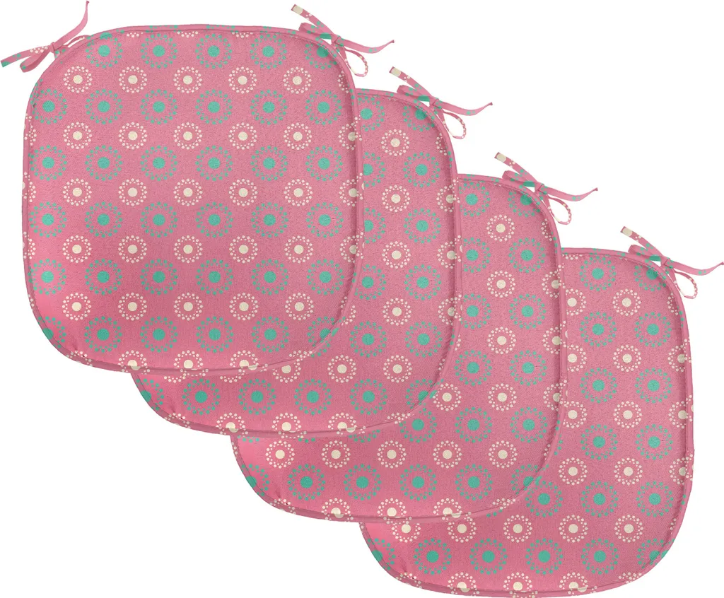 ABAKUHAUS Cuscini floreali per sedie da sala da pranzo, motivi floreali grandi e piccoli, cuscini decorativi impermeabili con cinturini per sedie da cucina, 40 cm x 40 cm, confezione da 4, rosa, verde acqua, bianco - 1