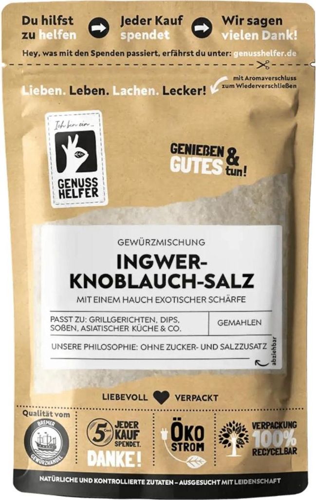 Ingwer Knoblauch Salz, gemahlen, leckeres Meersalz mit gemahlenem Ingwer und Knoblauch, 100g