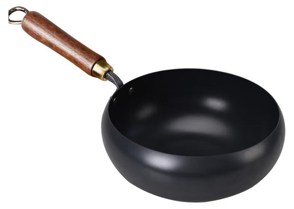 Traditioneller Wok aus gehämmertem Eisen mit Antihaftbeschichtung, Holzgriff, japanisches Kochgeschirr für Gas- und Induktionsherde