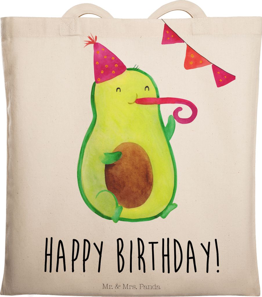 Mr. & Mrs. Panda Stoffbeutel Avocado Geburtstag - Transparent - Geschenk, Tote Bag, Tasche, Jutetasche, Schultasche, Alles Gute, Party, Frucht, Hap...