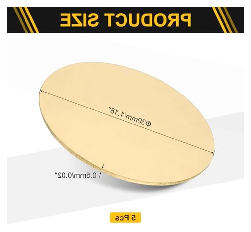 5 Stück Runde Messingplatten 0.02" (0.5mm) Dicke 1.2" (30mm) Durchmesser H62