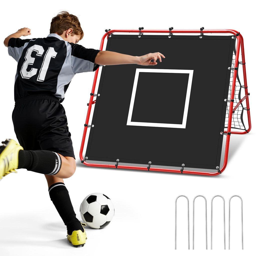 Ikodm Doppelseitiges Fußball-Rückprallnetz 120 x 120 cm mit 420D-Zielplane, verstellbarer Winkel, klappbar, Trainingsnetz für Garten und Fußbal...