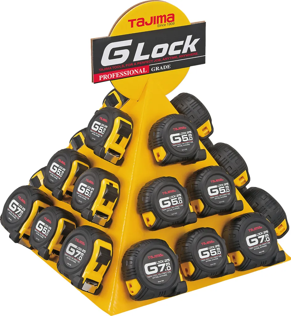 Mètre ruban 10m Tajima G-Lock 25mm avec boîtier antichoc jaune robuste