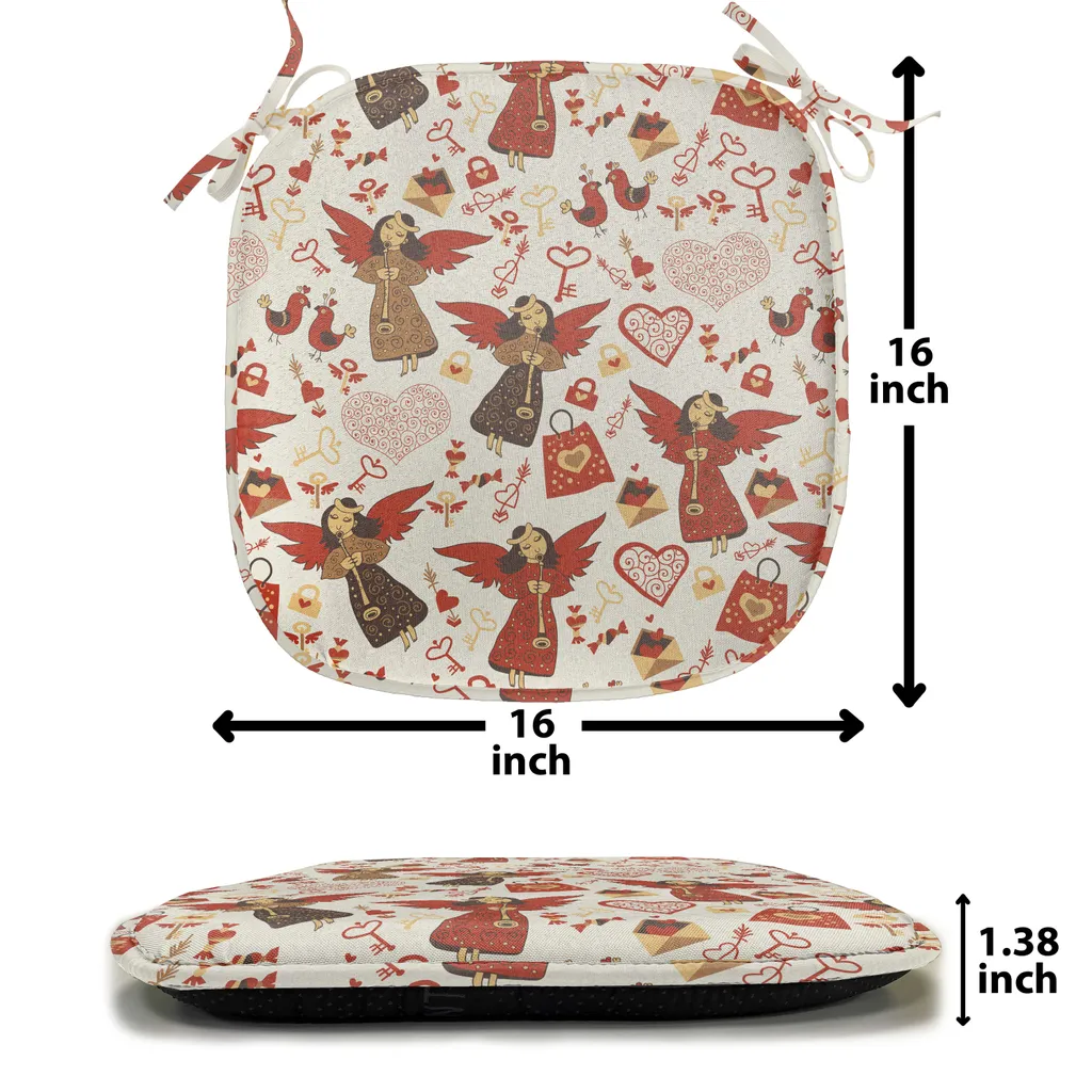 ABAKUHAUS Imbottitura per sedie da sala da pranzo, tema medievale di San Valentino, cuscino decorativo impermeabile con cinturini per sedie da cucina, 40 cm x 40 cm, confezione da 4, colori guscio d'uovo, caramello, rubino - 3
