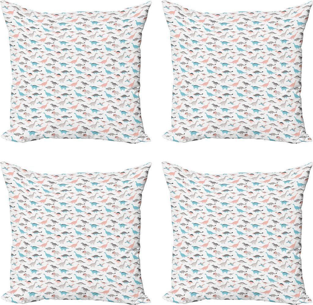 ABAKUHAUS Dinosaurier Kissenbezug Set (4 Stück), Kinder Cartoon Prähistorische, Moderner Doppelseitiger Digitaldruck, 45 cm x 45 cm, Mehrfarbig