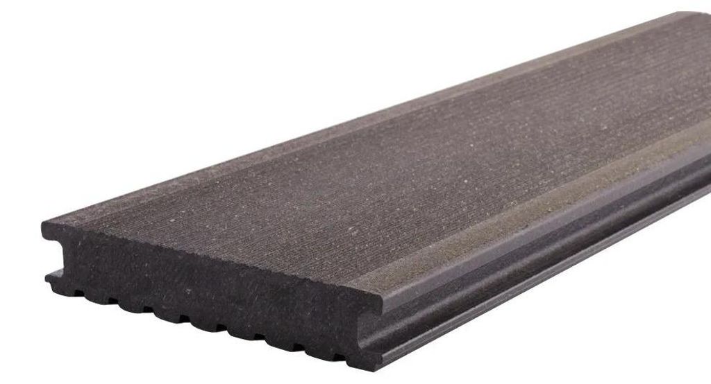 4 m | Kovalex Graubraun 26mm Terrassendiele WPC, Wendediele Grob Fein Geriffelt, Hohlkammerprofil, Rutschfest, Witterungsbeständig, , Clip Montage